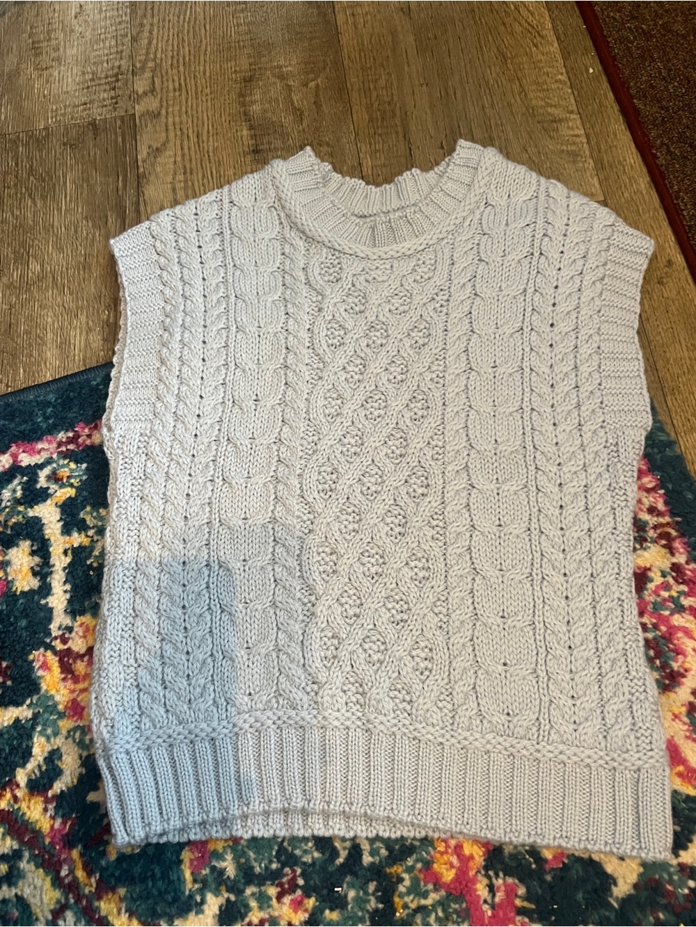 Aran sweater Cable Knit Sleeveless Sweater Vest - Light blue